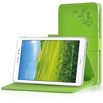 Чехол подставка на поликарбонатной основе с декоративным тиснением для Huawei MediaPad T1 8.0 Зеленый