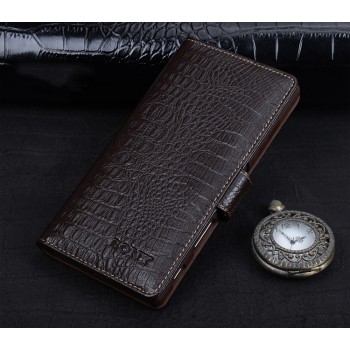 Кожаный чехол портмоне (премиум нат. кожа крокодила) с крепежной застежкой для Sony Xperia X Performance Коричневый