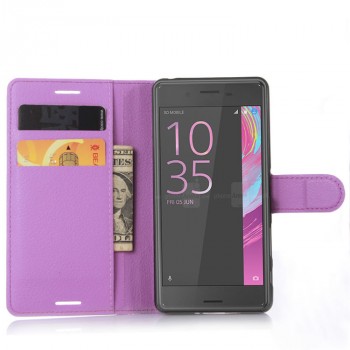 Чехол портмоне подставка на силиконовой основе на крепежной застежке для Sony Xperia X Фиолетовый