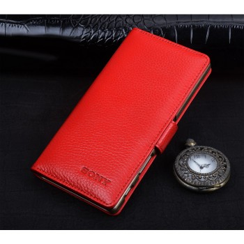 Кожаный чехол портмоне подставка (премиум нат. кожа) с крепежной застежкой для Sony Xperia X Красный