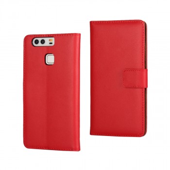 Чехол портмоне подставка на пластиковой основе на крепежной застежке для Huawei P9  Красный