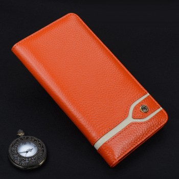 Кожаный чехол горизонтальная книжка (премиум нат. кожа) для Huawei P9 Оранжевый