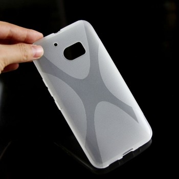 Силиконовый матовый полупрозрачный чехол с дизайнерской текстурой X для HTC 10  Белый