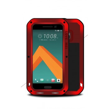 Эксклюзивный многомодульный ультрапротекторный пылевлагозащищенный ударостойкий нескользящий чехол алюминиево-цинковый сплав/силиконовый полимер с закаленным защитным стеклом для HTC 10  Красный
