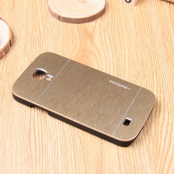 Пластиковый непрозрачный матовый чехол с текстурным покрытием Металл для Samsung Galaxy S4 Mini Бежевый