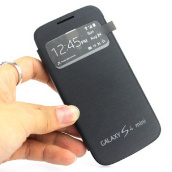 Чехол горизонтальная книжка на пластиковой встраиваемой основе с окном вызова для Samsung Galaxy S4 Mini Черный