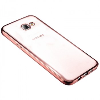 Силиконовый глянцевый полупрозрачный чехол с текстурным покрытием Металлик для Samsung Galaxy A3 (2016) Розовый