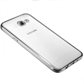 Силиконовый глянцевый полупрозрачный чехол с текстурным покрытием Металлик для Samsung Galaxy A3 (2016) Серый