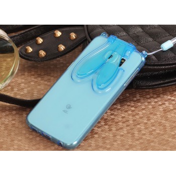 Силиконовый матовый полупрозрачный дизайнерский фигурный чехол с встроенной ножкой-подставкой для Samsung Galaxy S6 Edge  Голубой