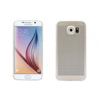 Пластиковый непрозрачный матовый чехол текстура Точки для Samsung Galaxy S6 Edge  Бежевый
