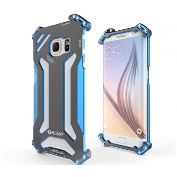 Цельнометаллический противоударный чехол из авиационного алюминия на винтах с мягкой внутренней защитной прослойкой для гаджета с прямым доступом к разъемам для Samsung Galaxy S6 Edge  Синий