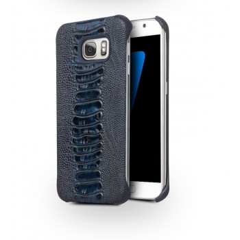 Кожаный чехол накладка (премиум нат. кожа рептилии) для Samsung Galaxy S7 Синий