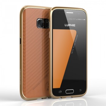 Двухкомпонентный чехол c металлическим бампером и кожаной накладкой для Samsung Galaxy S7 Коричневый