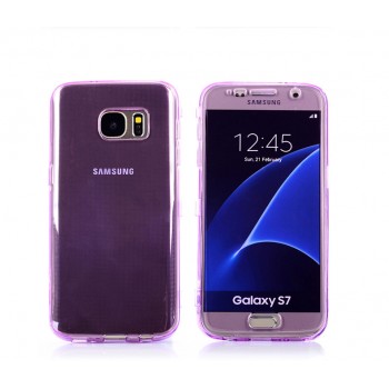 Двухкомпонентный силиконовый матовый полупрозрачный чехол горизонтальная книжка с акриловой полноразмерной транспарентной смарт крышкой для Samsung Galaxy S7 Фиолетовый