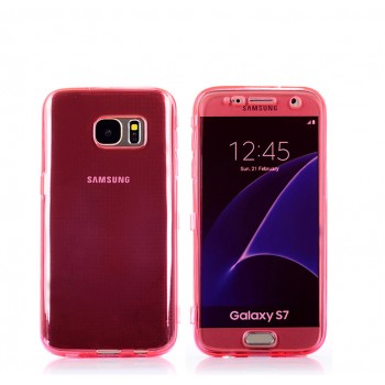 Двухкомпонентный силиконовый матовый полупрозрачный чехол горизонтальная книжка с акриловой полноразмерной транспарентной смарт крышкой для Samsung Galaxy S7 Красный