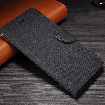 Чехол портмоне подставка на силиконовой основе с тканевым покрытием на дизайнерской магнитной защелке для Samsung Galaxy S7 Черный