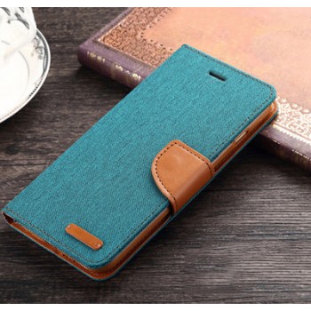 Чехол портмоне подставка на силиконовой основе с тканевым покрытием на дизайнерской магнитной защелке для Samsung Galaxy S7 Зеленый