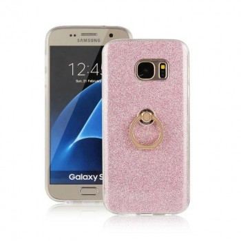 Силиконовый матовый полупрозрачный чехол с встроенной ножкой-подставкой и текстурным покрытием Узоры для Samsung Galaxy S7 Розовый