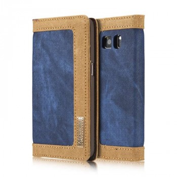 Чехол портмоне подставка на пластиковой основе с тканевым покрытием для Samsung Galaxy S7 Синий