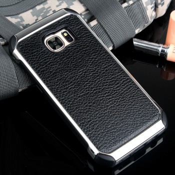 Противоударный двухкомпонентный силиконовый матовый непрозрачный чехол с поликарбонатными вставками и текстурным покрытием Кожа для Samsung Galaxy S7 Черный
