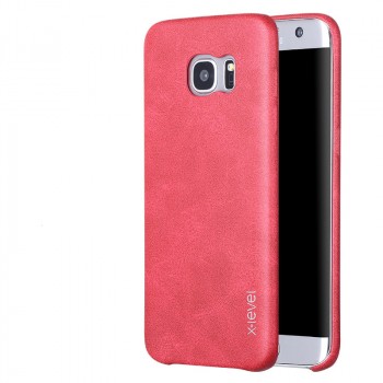 Чехол накладка текстурная отделка Кожа для Samsung Galaxy S7 Edge  Красный