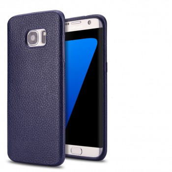 Силиконовый матовый непрозрачный чехол с текстурным покрытием Кожа для Samsung Galaxy S7 Edge Синий