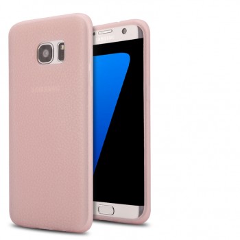 Силиконовый матовый непрозрачный чехол с текстурным покрытием Кожа для Samsung Galaxy S7 Edge Розовый