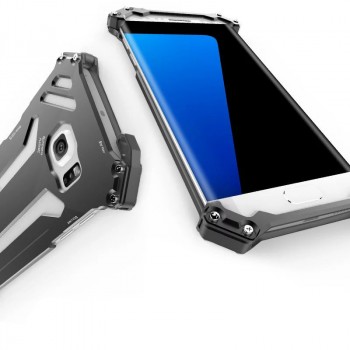 Цельнометаллический противоударный чехол из авиационного алюминия на винтах с мягкой внутренней защитной прослойкой для гаджета с прямым доступом к разъемам для Samsung Galaxy S7 Edge Черный