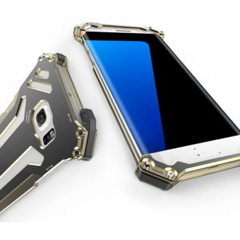 Цельнометаллический противоударный чехол из авиационного алюминия на винтах с мягкой внутренней защитной прослойкой для гаджета с прямым доступом к разъемам для Samsung Galaxy S7 Edge Бежевый