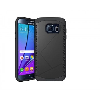Противоударный двухкомпонентный силиконовый матовый непрозрачный чехол с поликарбонатными вставками экстрим защиты для Samsung Galaxy S7 Edge  Черный