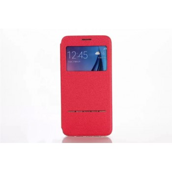 Чехол горизонтальная книжка подставка на силиконовой основе с окном вызова и полоcой свайпа для Samsung Galaxy S7 Edge Красный