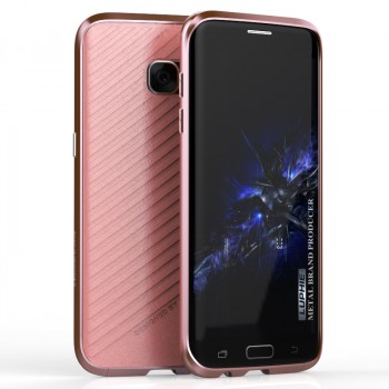 Двухкомпонентный премиум чехол c металлическим бампером с поликарбонатной накладкой для Samsung Galaxy S7 Edge  Розовый