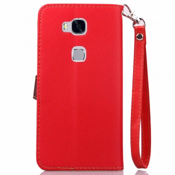 Чехол портмоне подставка на силиконовой основе на дизайнерской магнитной защелке для Huawei Honor 5X  Красный