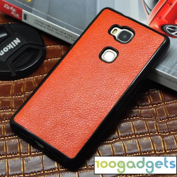 Чехол накладка текстурная отделка Кожа для Huawei Honor 5X Оранжевый