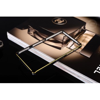 Металлический прямоугольный бампер на пряжке с золотой окантовкой для Sony Xperia Z1  Черный
