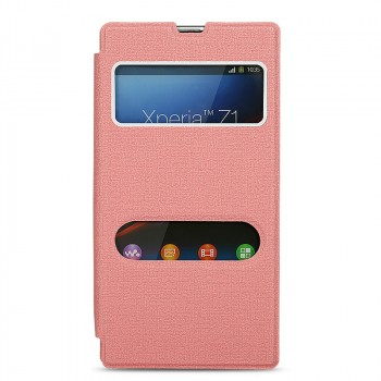 Чехол горизонтальная книжка подставка на пластиковой основе с окном вызова и свайпом для Sony Xperia Z1  Розовый