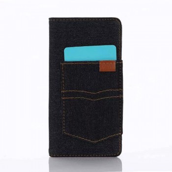 Чехол портмоне на силиконовой основе с отсеком для карт и тканевым покрытием для Sony Xperia X  Черный
