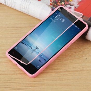 Двухкомпонентный силиконовый матовый полупрозрачный чехол горизонтальная книжка с акриловой полноразмерной транспарентной смарт крышкой для Xiaomi Mi4i  Розовый