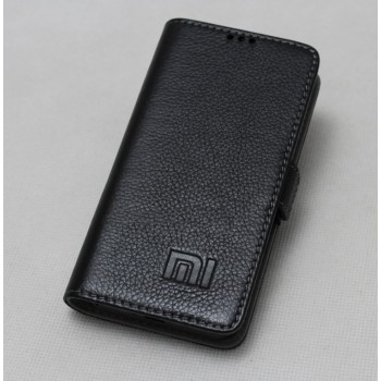 Кожаный чехол горизонтальная книжка подставка на силиконовой основе на магнитной защелке для Xiaomi Mi4i  Черный