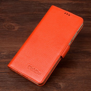 Кожаный чехол горизонтальная книжка подставка (премиум нат. кожа) с крепежной застежкой для Xiaomi Mi4i  Оранжевый