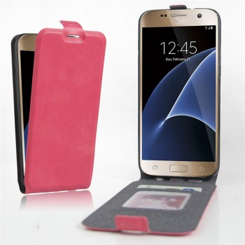 Чехол вертикальная книжка на силиконовой основе с отсеком для карт на магнитной защелке для Samsung Galaxy S7 Пурпурный