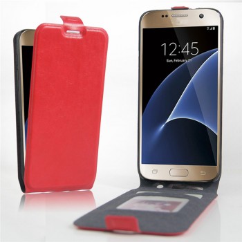 Чехол вертикальная книжка на силиконовой основе с отсеком для карт на магнитной защелке для Samsung Galaxy S7 Красный