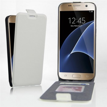 Чехол вертикальная книжка на силиконовой основе с отсеком для карт на магнитной защелке для Samsung Galaxy S7 Edge Белый