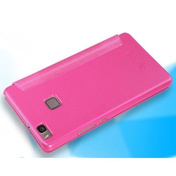 Чехол горизонтальная книжка на пластиковой нескользящей премиум основе для Huawei P9 Lite  Розовый
