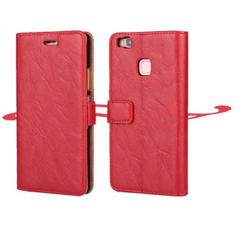 Винтажный чехол портмоне подставка на пластиковой основе на магнитной защелке для Huawei P9 Lite  Красный