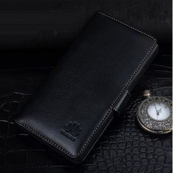 Кожаный чехол портмоне подставка (премиум нат. кожа) с крепежной застежкой для Huawei P9 Lite  Черный