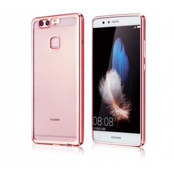 Силиконовый матовый полупрозрачный чехол с текстурным покрытием Металлик для Huawei P9 Plus  Розовый