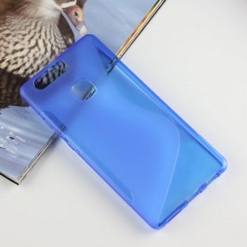 Силиконовый матовый полупрозрачный чехол с дизайнерской текстурой S для Huawei P9 Plus  Синий
