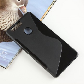 Силиконовый матовый полупрозрачный чехол с дизайнерской текстурой S для Huawei P9 Plus  Черный