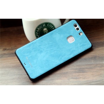 Силиконовый матовый непрозрачный чехол текстура Кожа для Huawei P9 Plus  Голубой